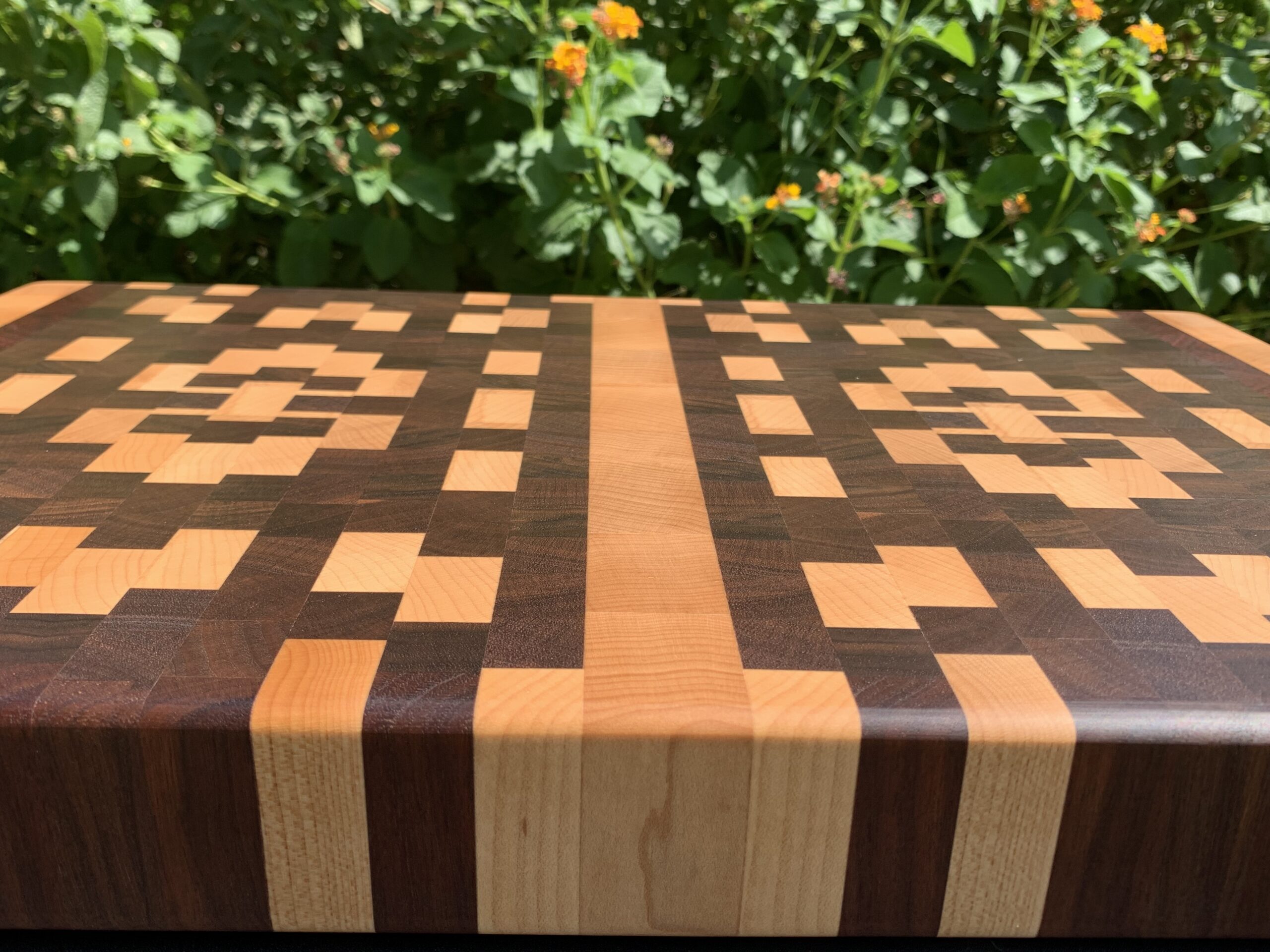Close-up of the southwest mosaic end grain cutting board